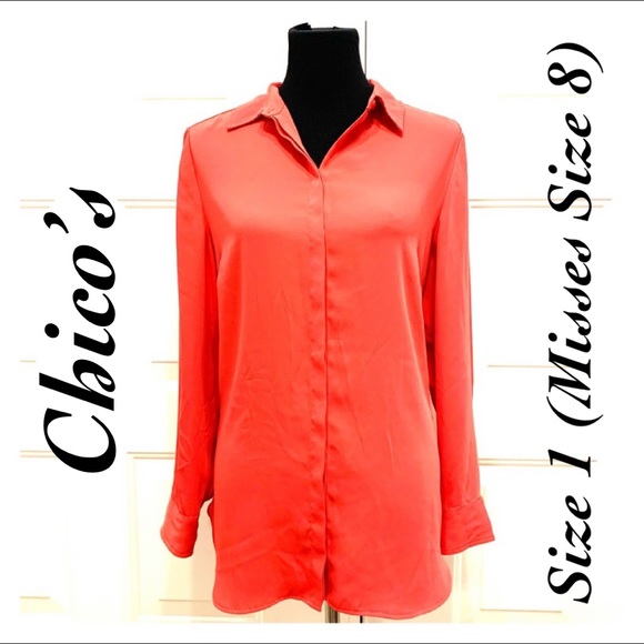 Chico's Tops - Chico’s Size 1 Dark Coral Long Sleeve Shirt